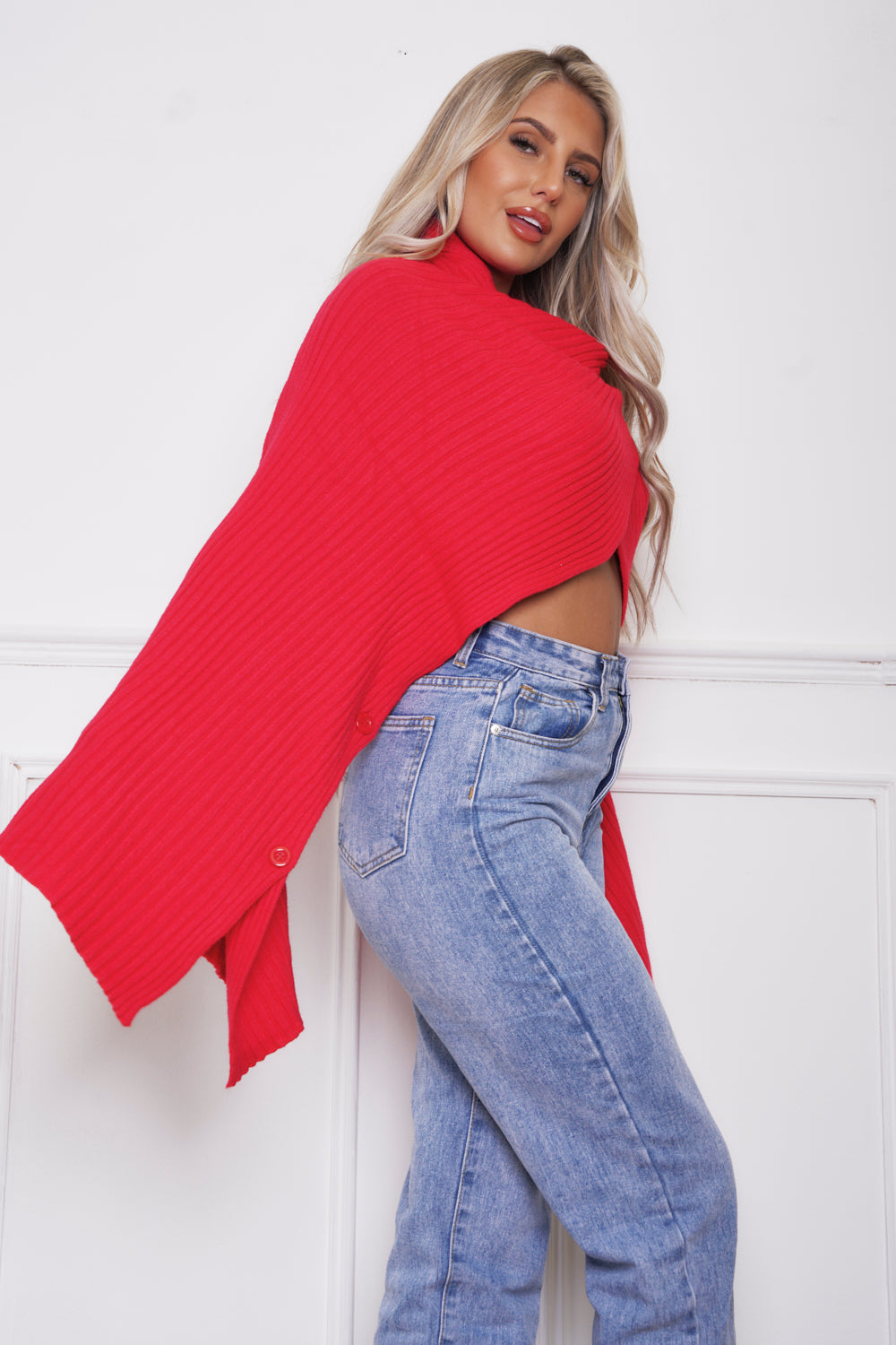 Bella Bat Wing Sleeve Cropped Jumper Red