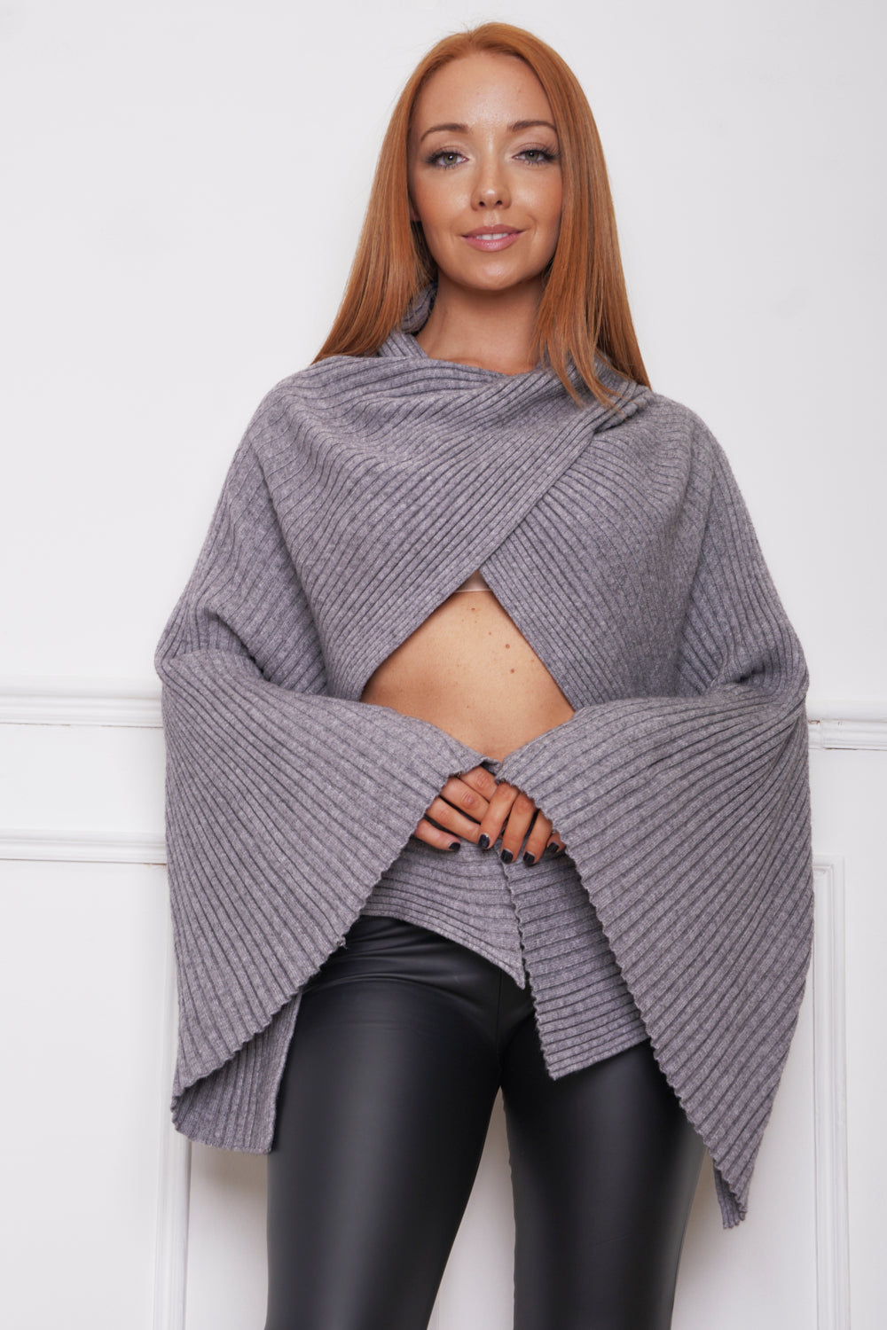 Bella Bat Wing Sleeve Cropped Jumper Grey