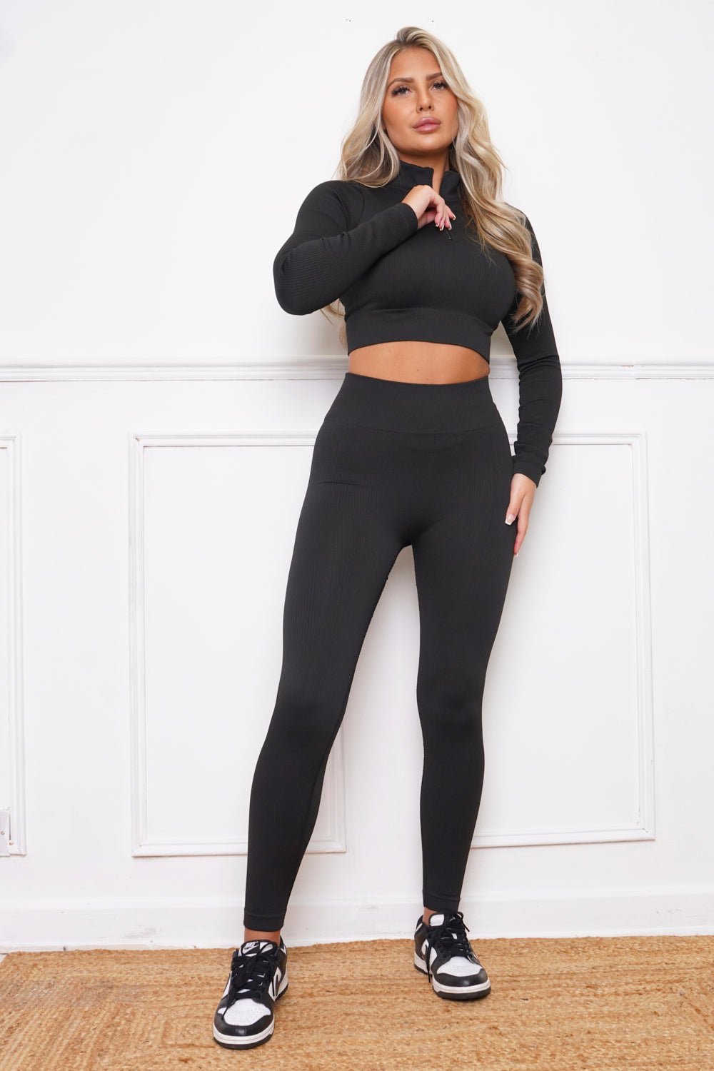 Luxury Half Zip Co Ord Set Black