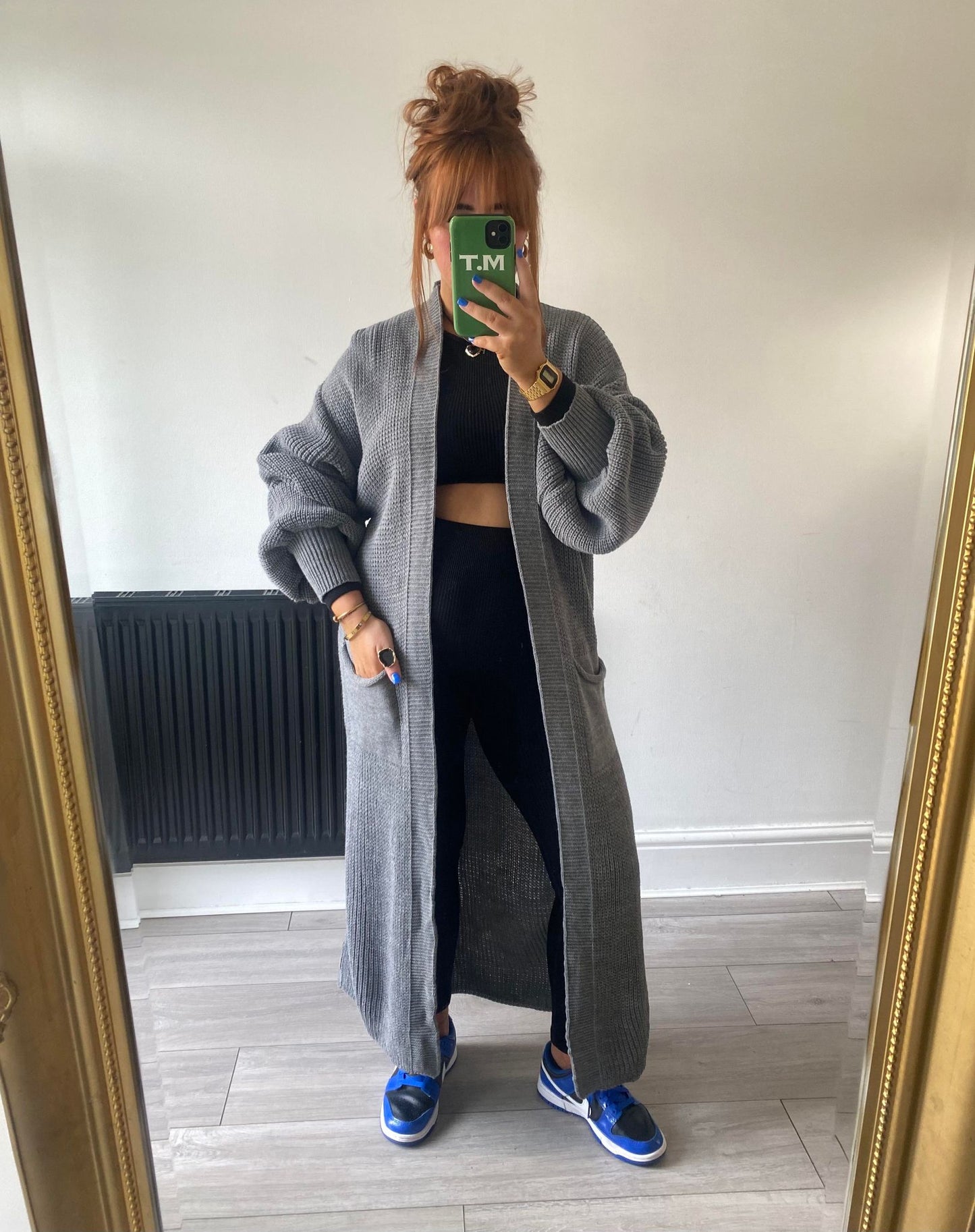 Balloon Sleeve Longline Cardigan Grey