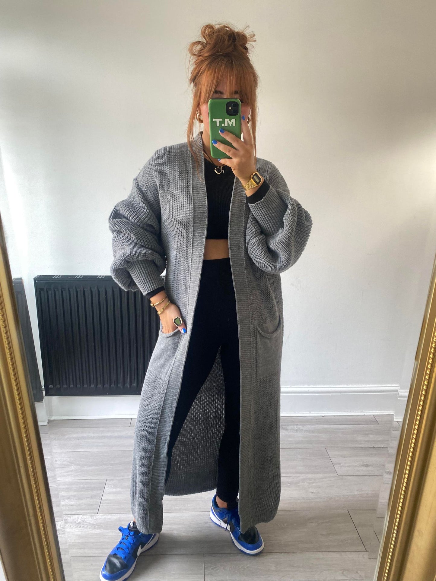 Balloon Sleeve Longline Cardigan Grey