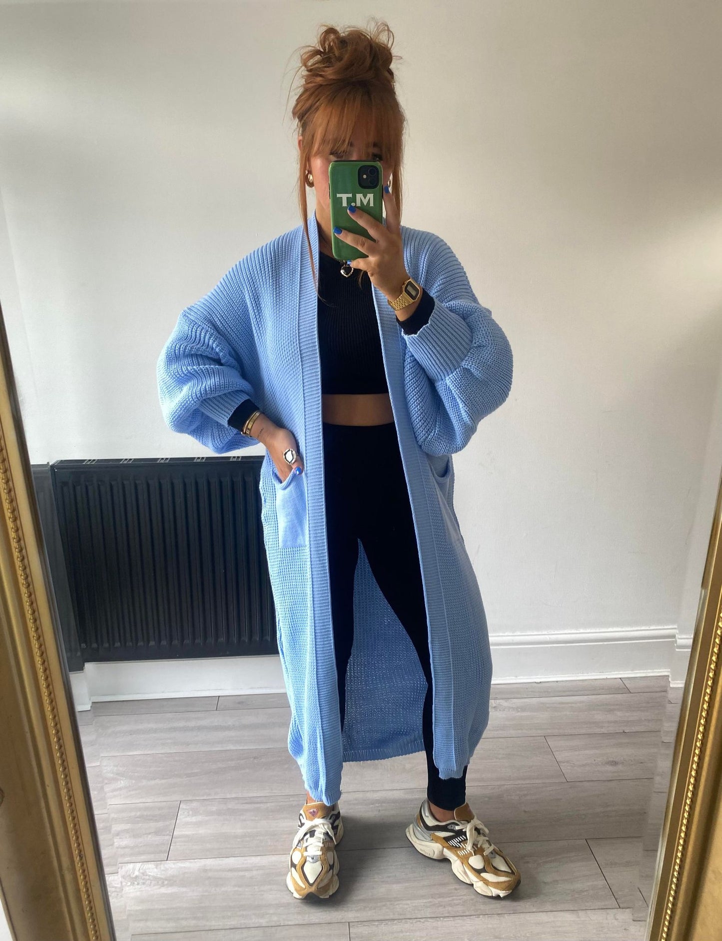 Balloon Sleeve Longline Cardigan Blue