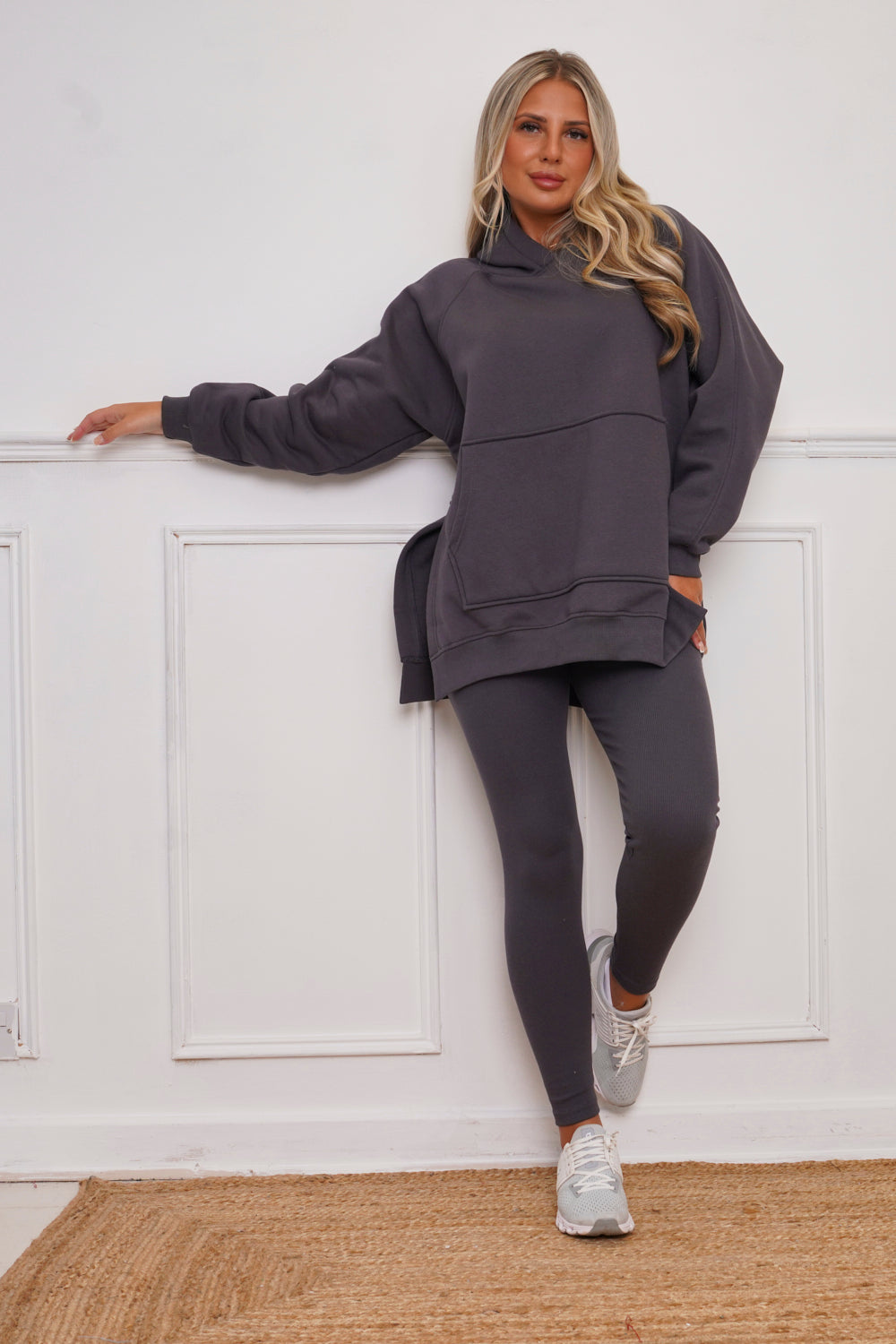 Polly Oversized Split Sides Hoodie & Ribbed Leggings Co-ord Charcoal