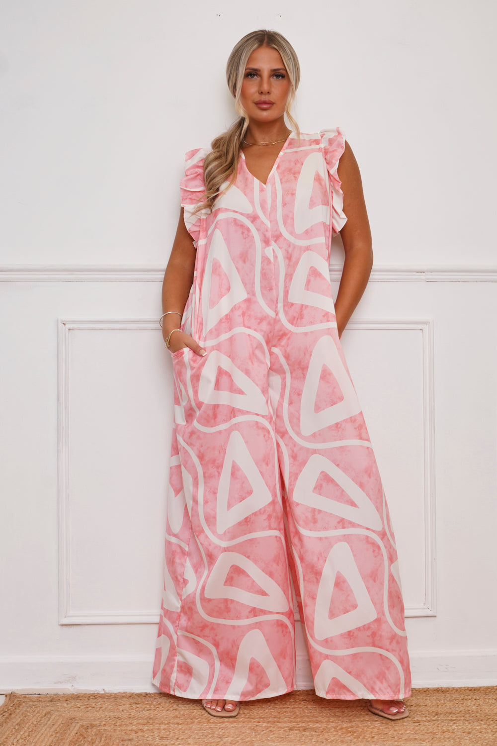 Lavell Swirl Print Jumpsuit Peach