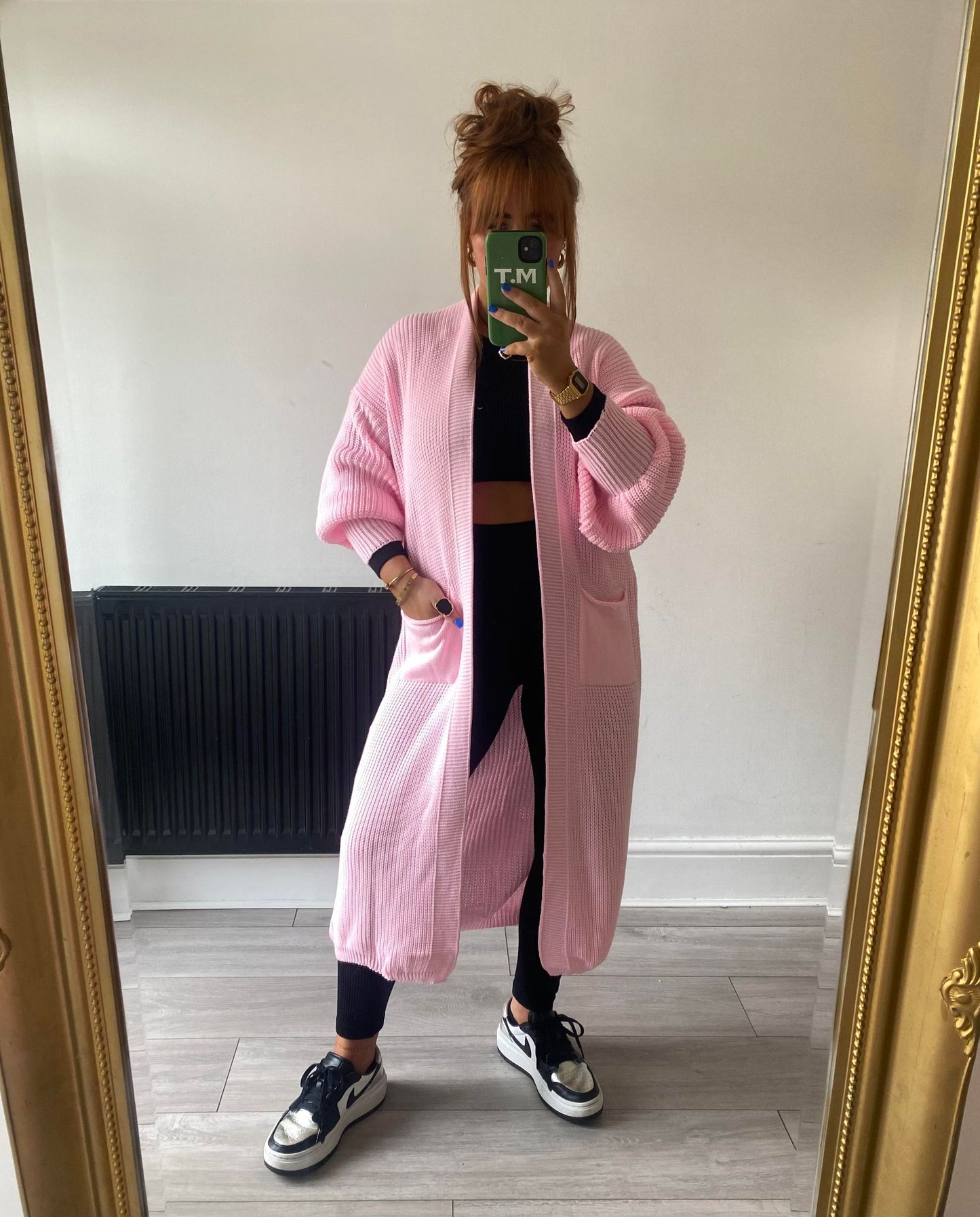 Balloon Sleeve Longline Cardigan Pink