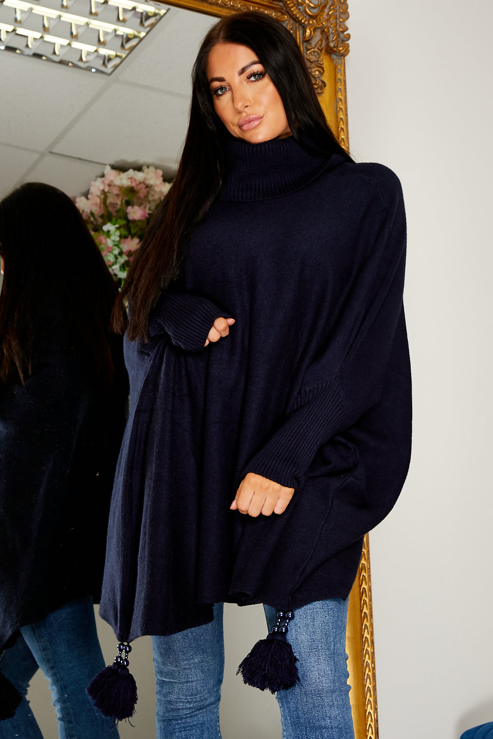 Pomi Roll Neck Luxury Jumper Navy
