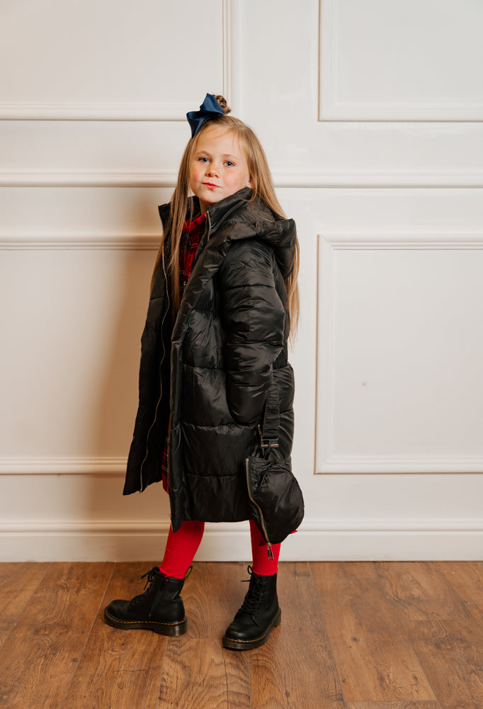 Mini Attire panel padded coat & bag BLACK