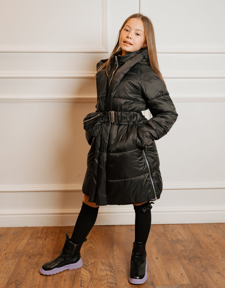 Mini Attire panel padded coat & bag BLACK