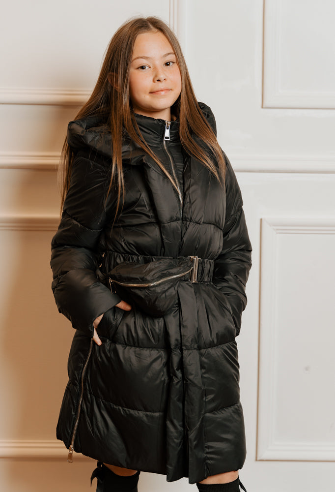 Mini Attire panel padded coat & bag BLACK