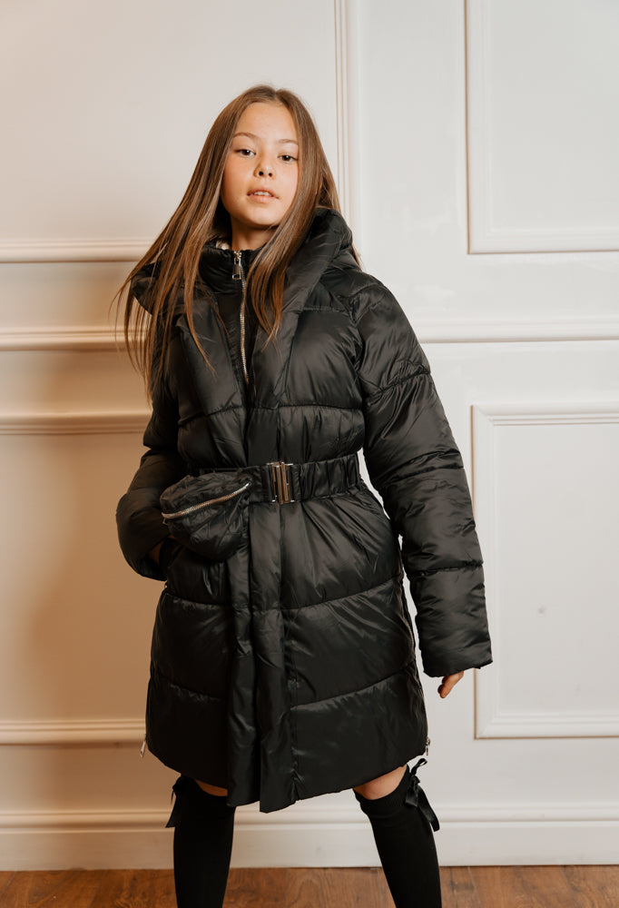 Mini Attire panel padded coat & bag BLACK