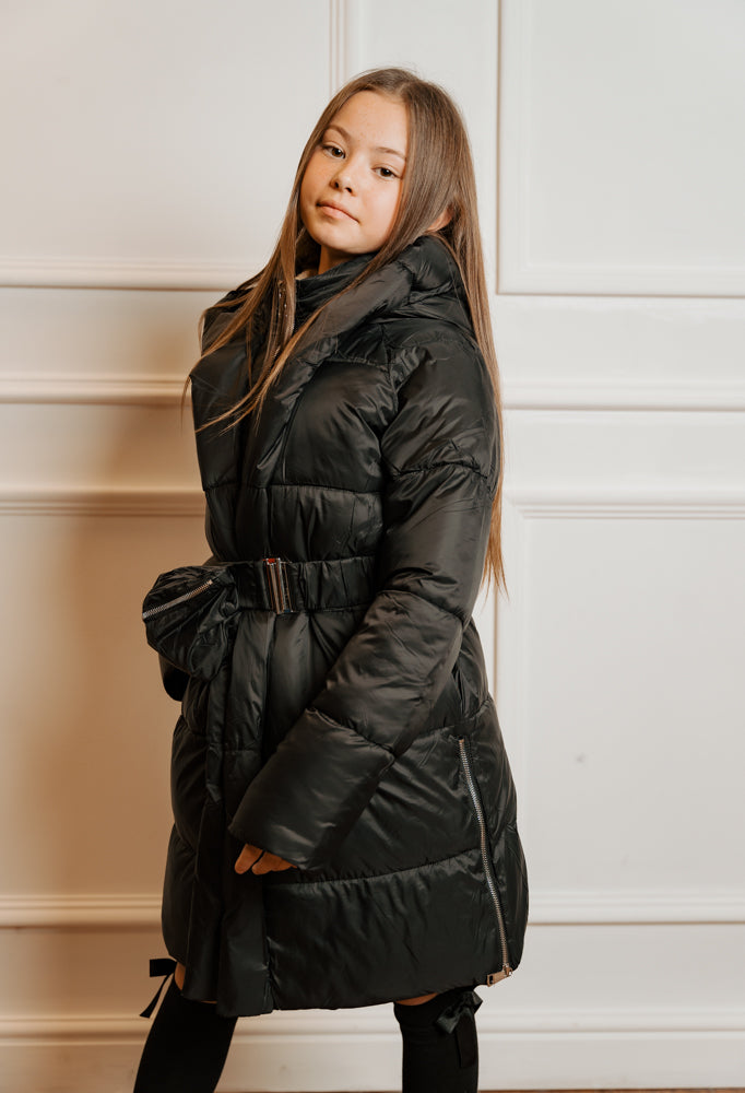 Mini Attire panel padded coat & bag BLACK