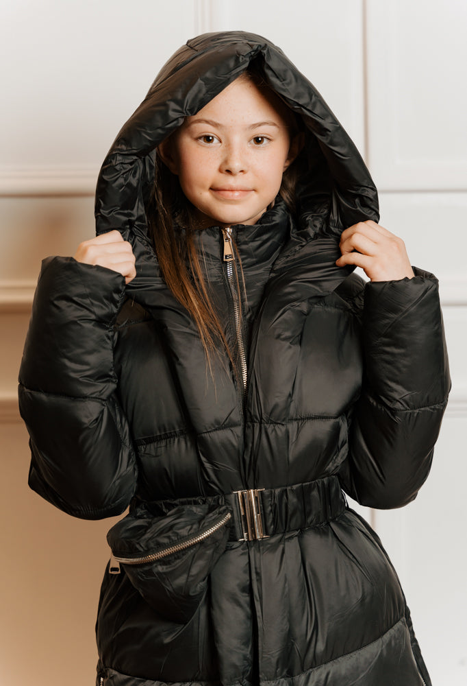 Mini Attire panel padded coat & bag BLACK