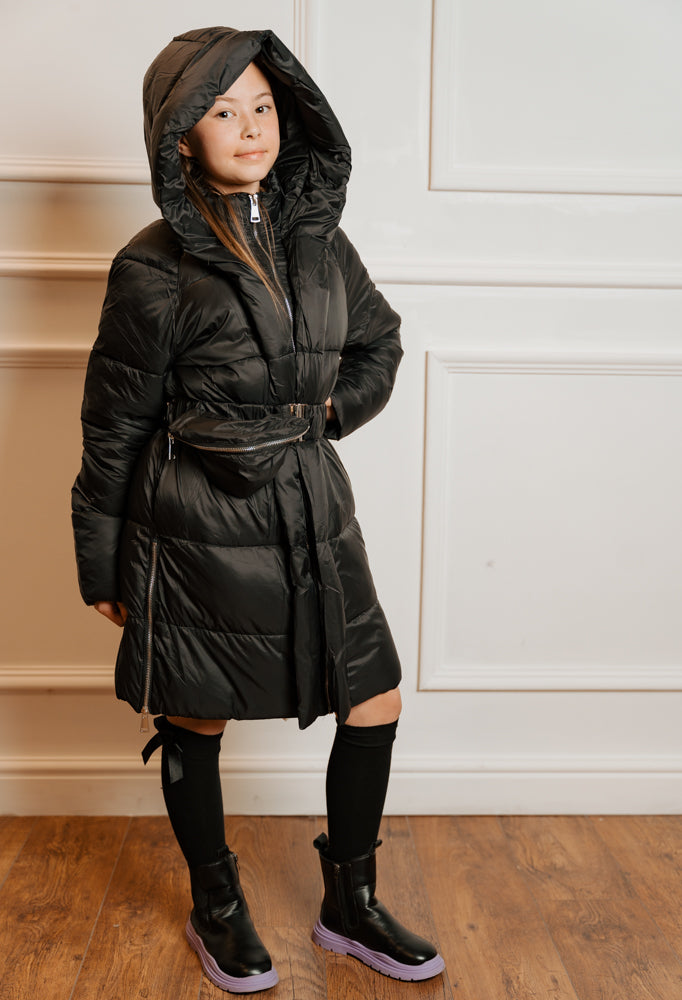 Mini Attire panel padded coat & bag BLACK