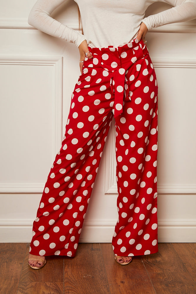 Spotted Wide Leg Trouser Red