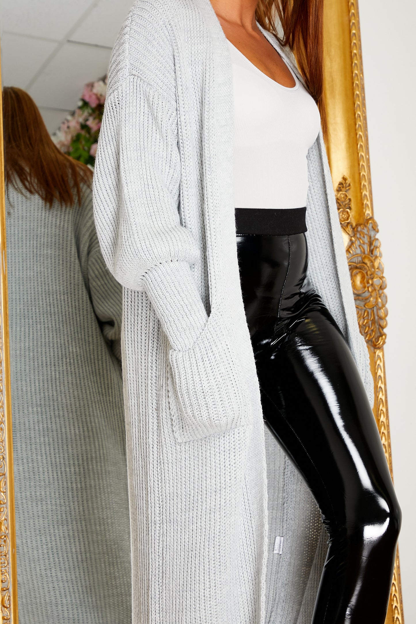 Balloon Sleeve Longline Cardigan Grey