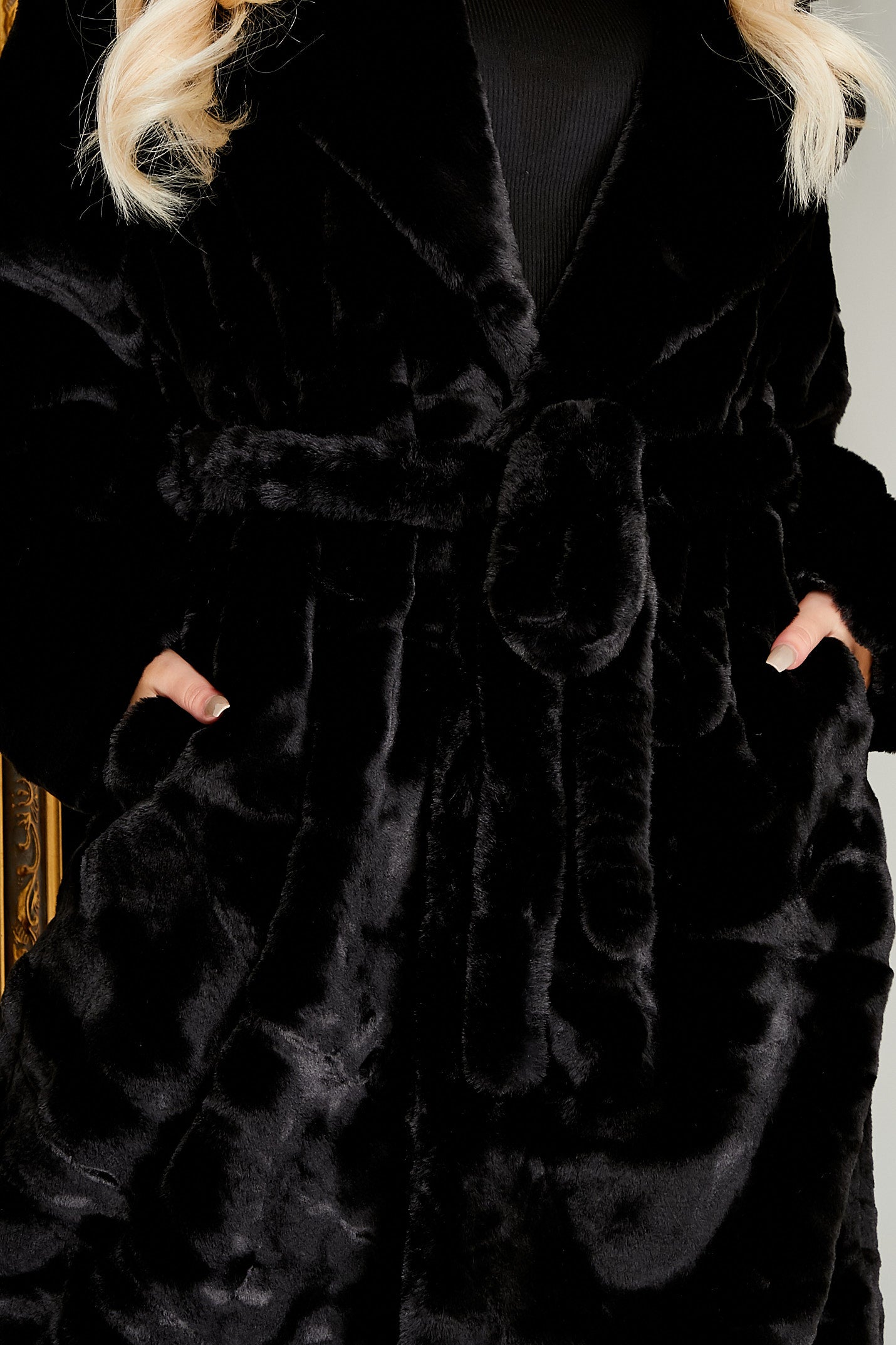 Deluxe Faux Fur Longline Coat Black