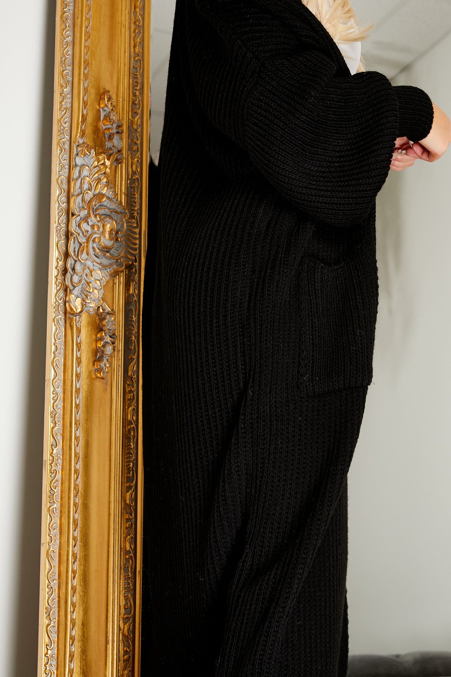 Balloon Sleeve Longline Cardigan Black