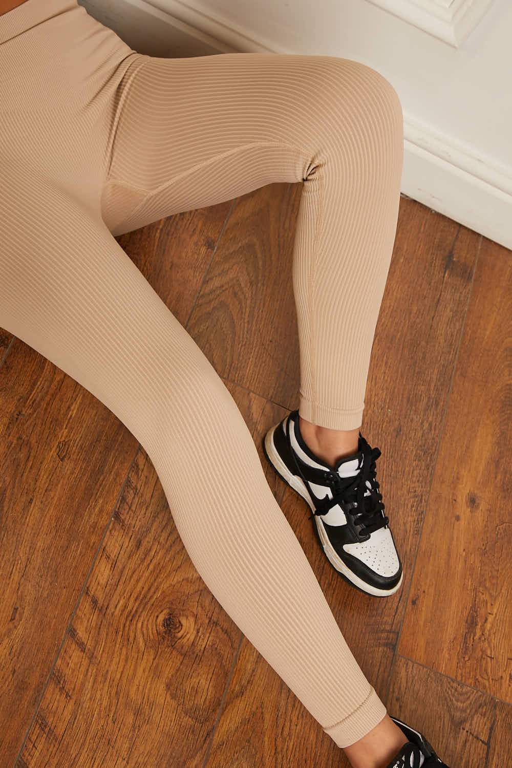 High Waist Thick Rib Leggings Beige