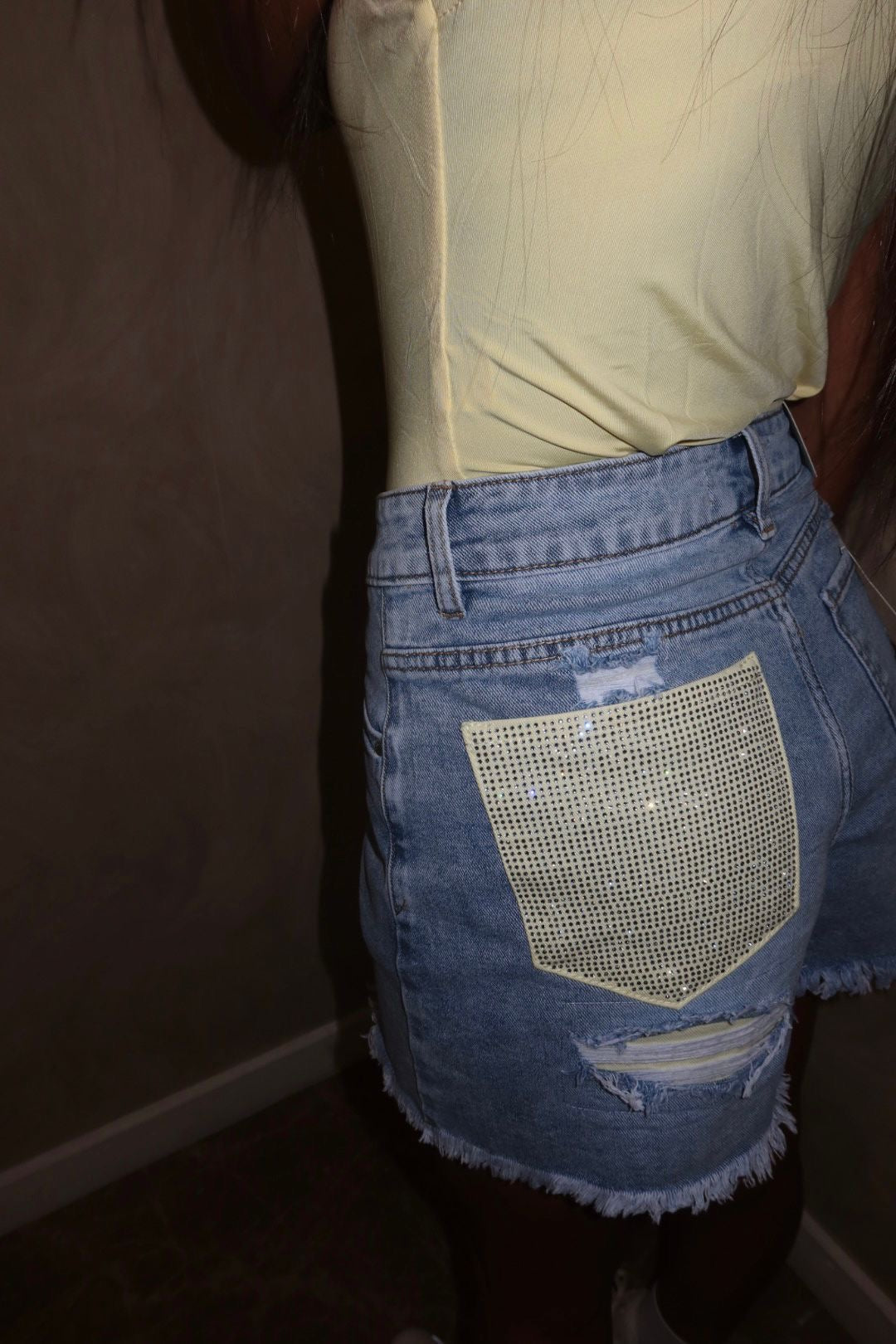 Krystala Crystal Pocket Shorts Yellow