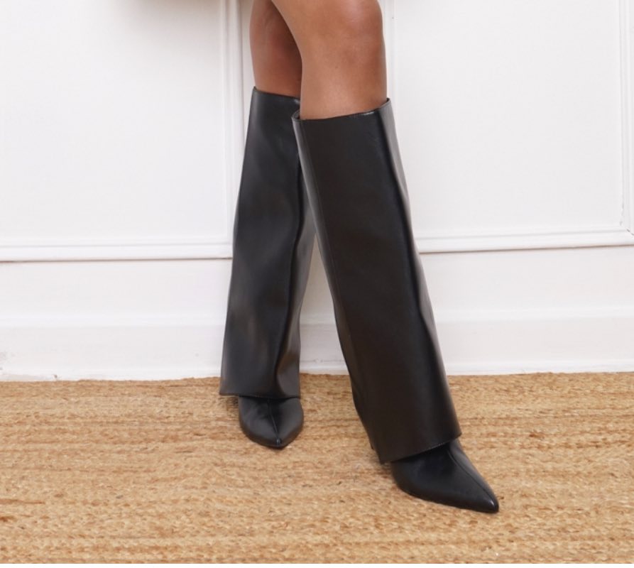 Gigi Faux Leather Fold Over Boot Black