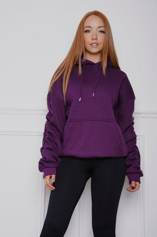 Oversized Ruched Hoody Plum
