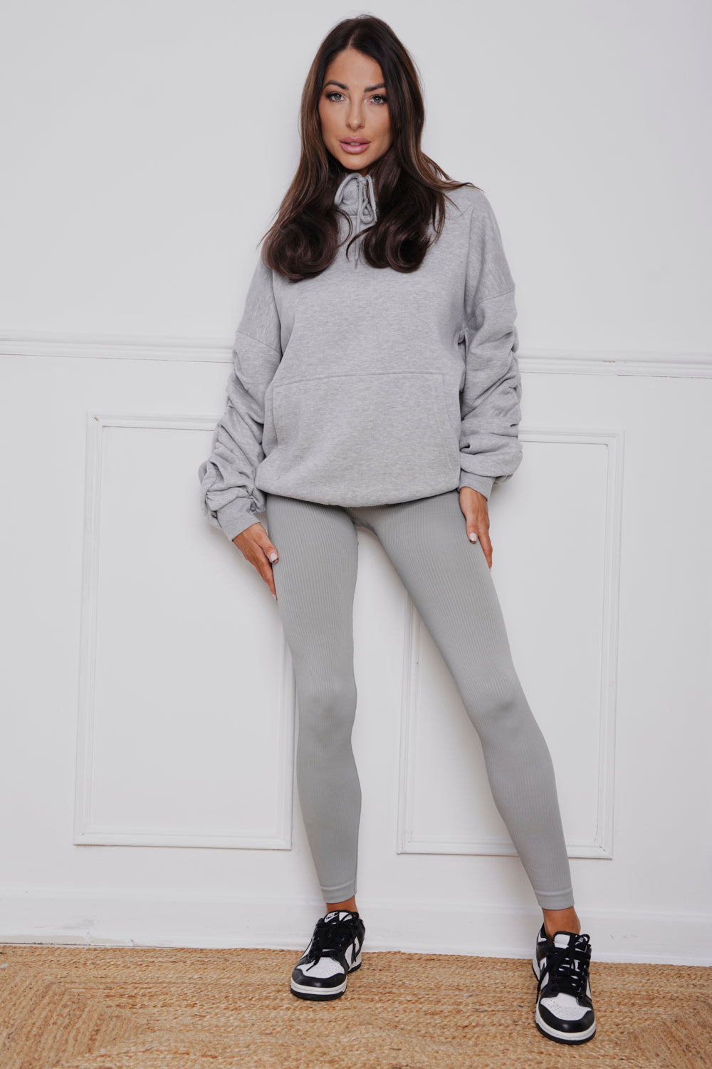 Oversized Ruched hoody & Legging Set Grey