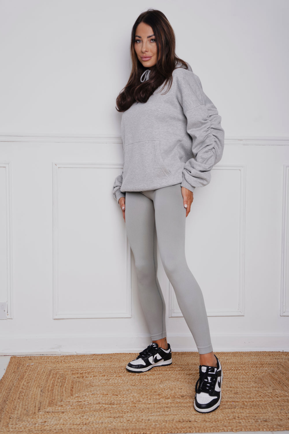 Oversized Ruched hoody & Legging Set Grey