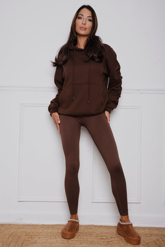 Frankie Oversized Ruched hoody & Legging Set Brown