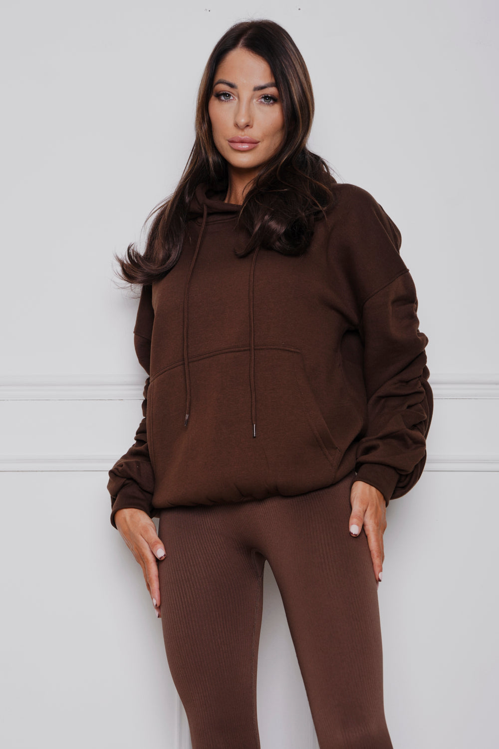 Frankie Oversized Ruched hoody & Legging Set Brown