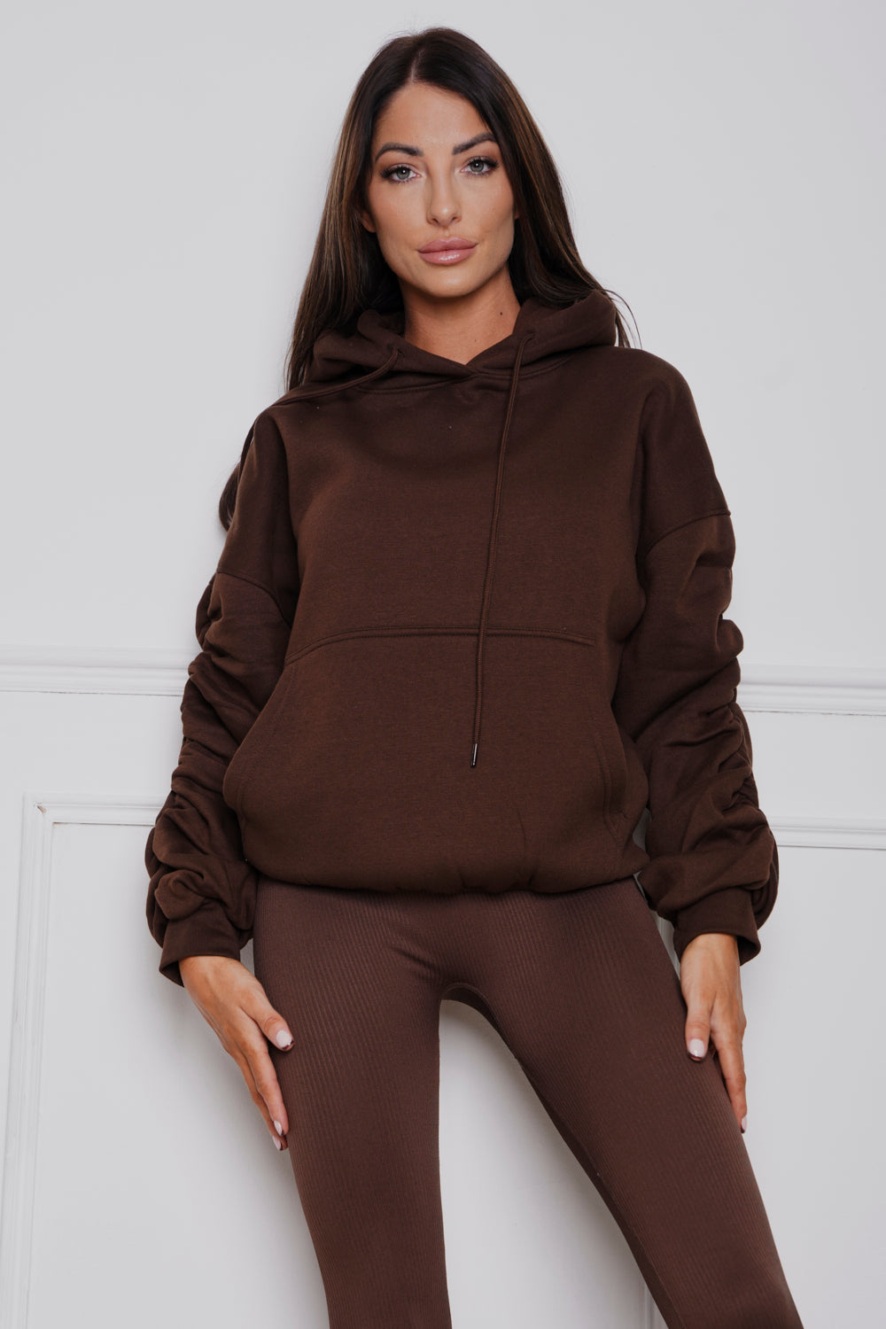 Oversized Ruched hoody & Legging Set Brown