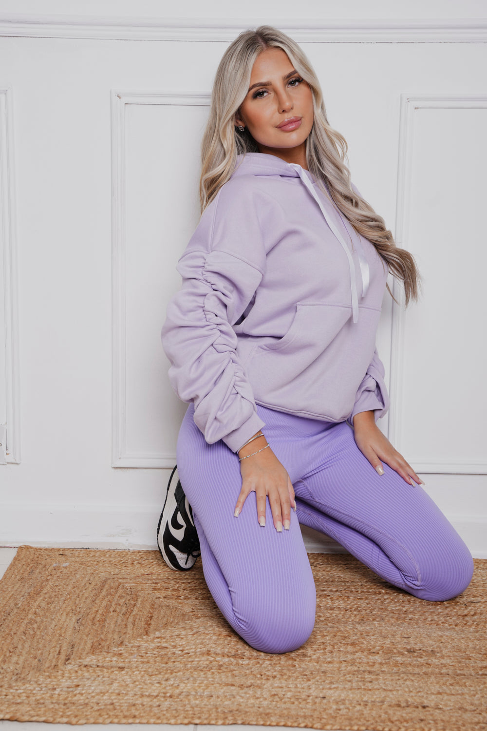Oversized Ruched Ribbon Hoody & Legging Co-ord Lilac