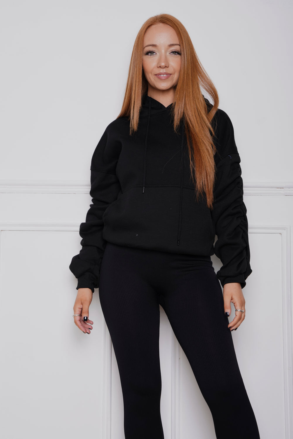 Frankie Oversized Ruched hoody & Legging Set Black