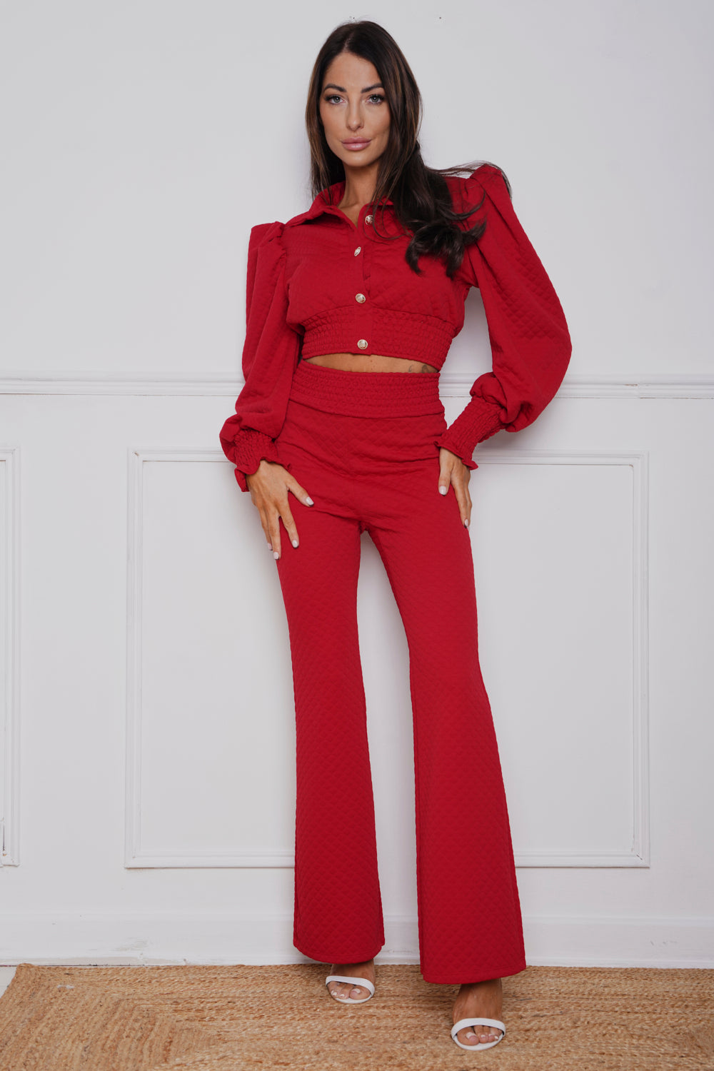 Brodie Quilted Gold Button Co-Ord Red