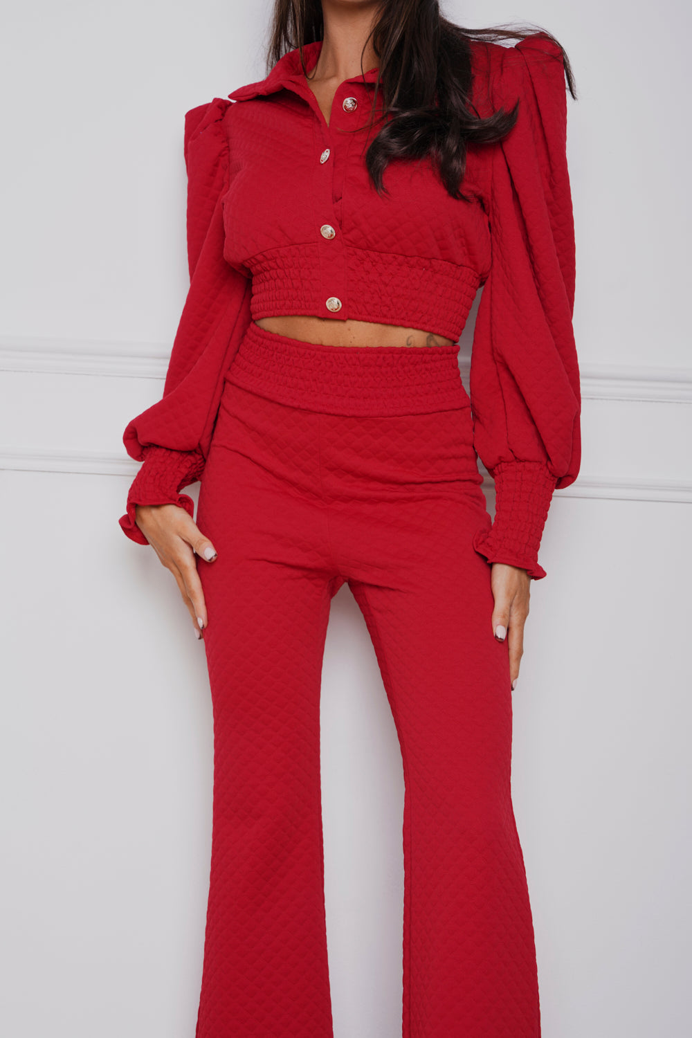 Brodie Quilted Gold Button Co-Ord Red