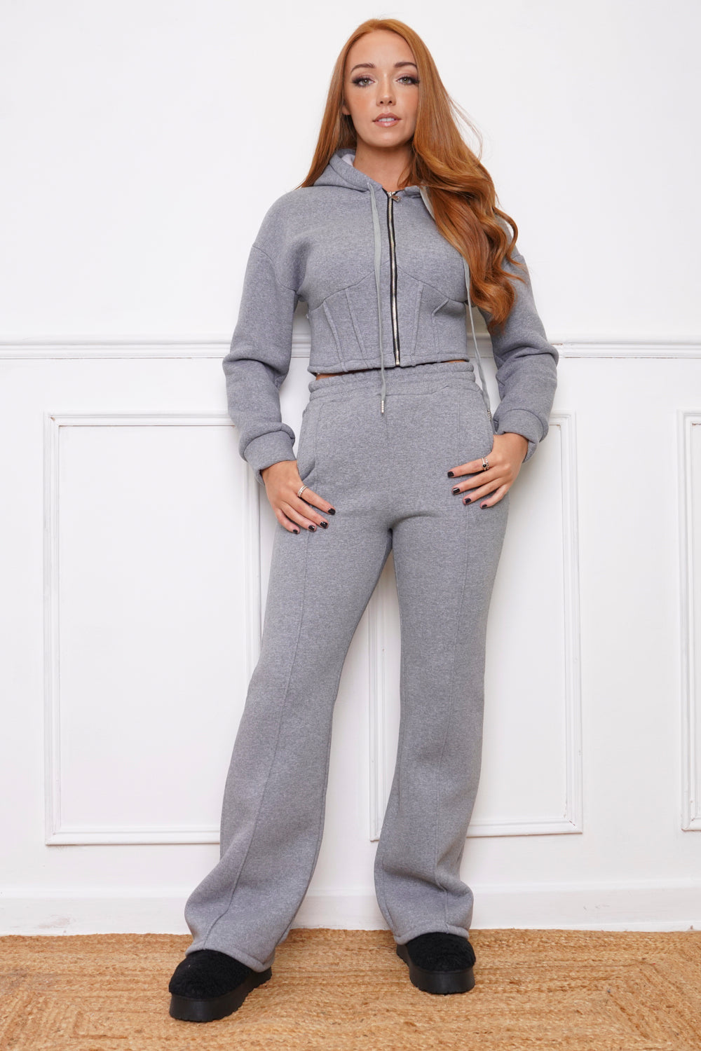 Cropped Corset Wide Leg Jogsuit Grey