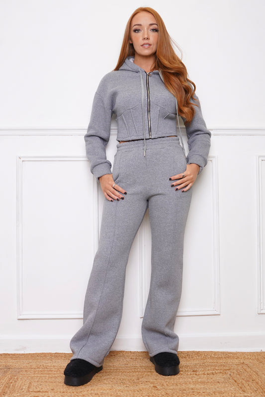 Cropped Corset Wide Leg Jogsuit Grey