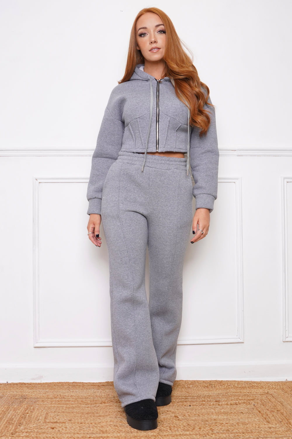 Cropped Corset Wide Leg Jogsuit Grey