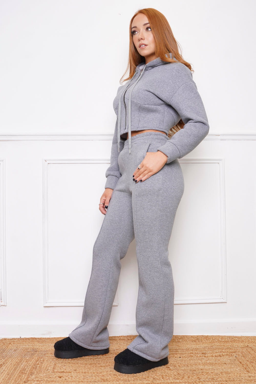 Cropped Corset Wide Leg Jogsuit Grey