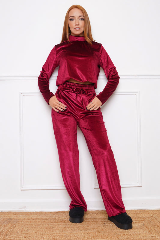 Novel Velvet Trouser Co Ord Wine