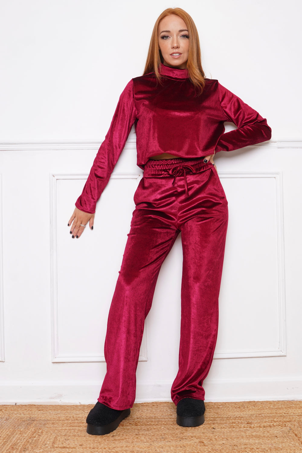 Novel Velvet Trouser Co Ord Wine