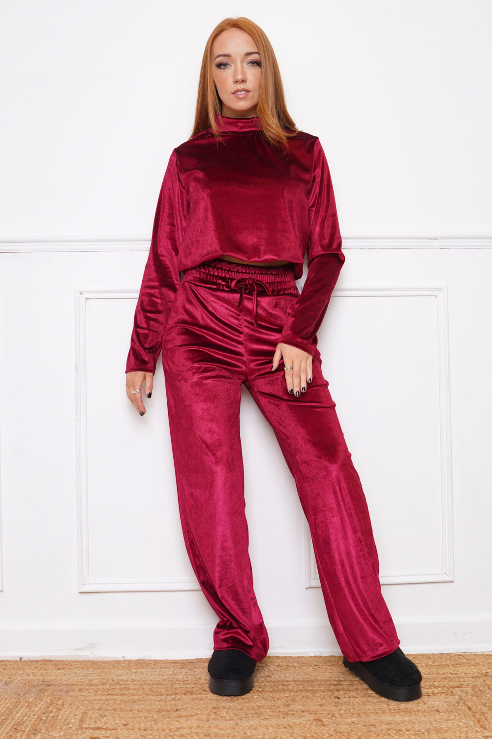 Novel Velvet Trouser Co Ord Wine