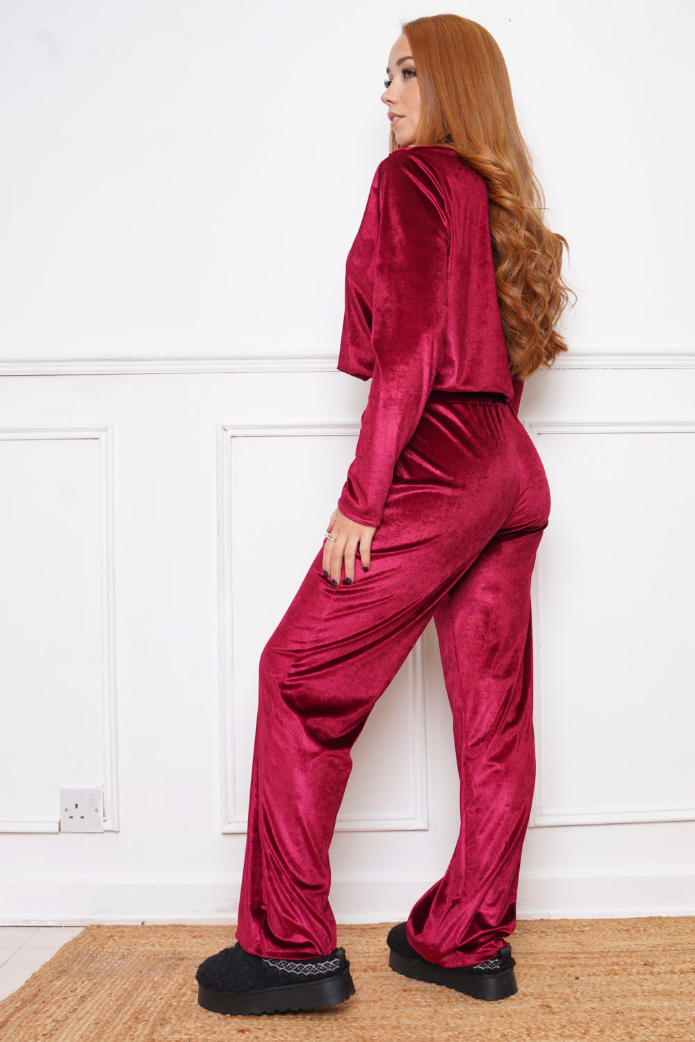 Novel Velvet Trouser Co Ord Wine