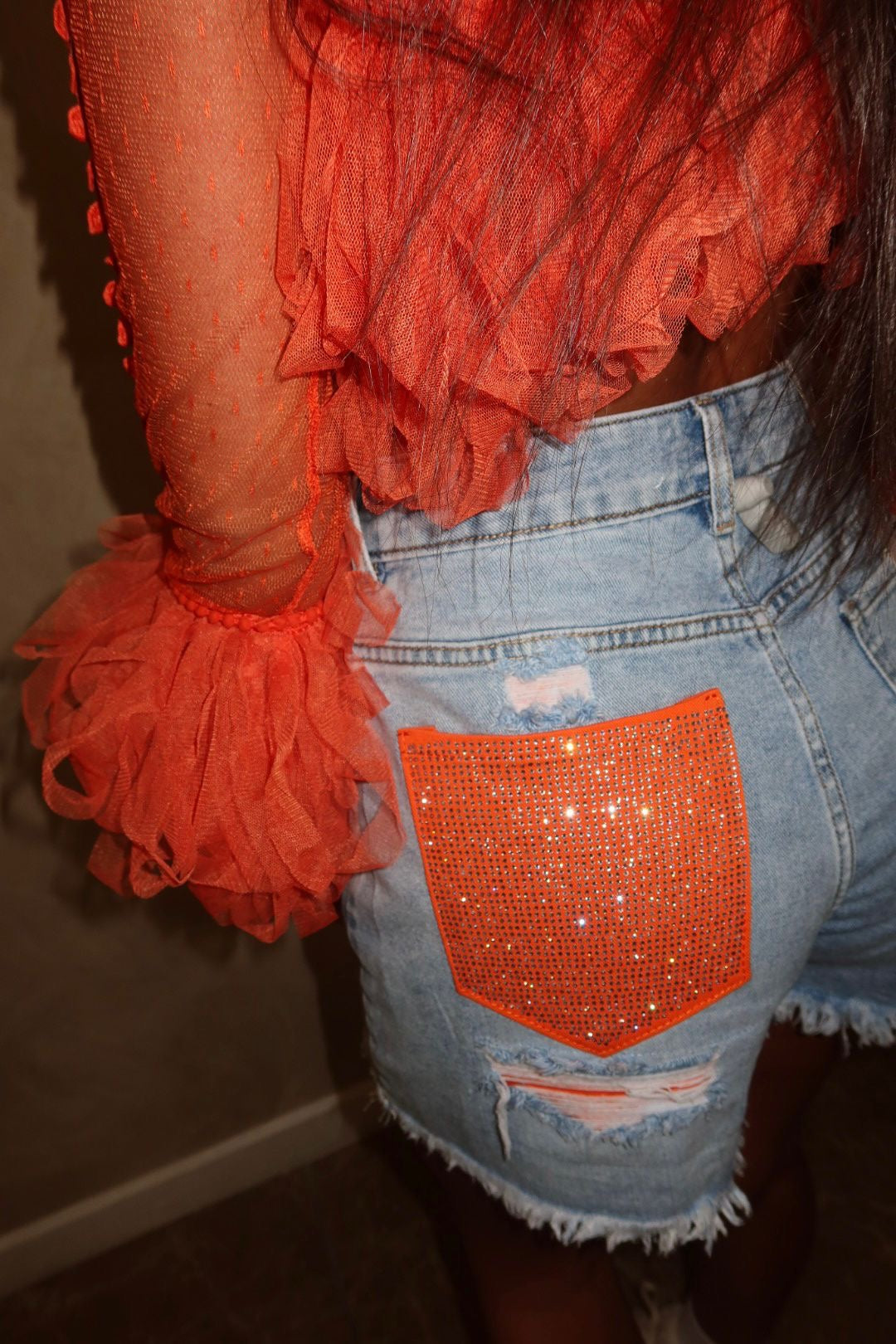 Krystala Crystal Pocket Shorts Orange