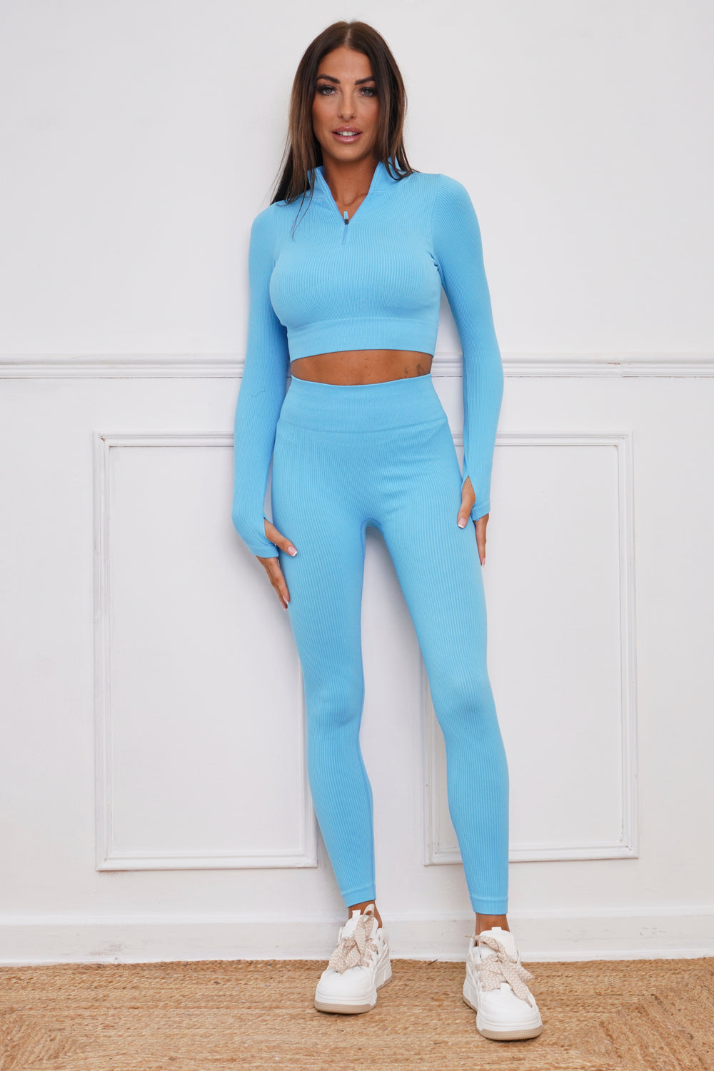 Luxury Half Zip Co Ord Set Sky Blue