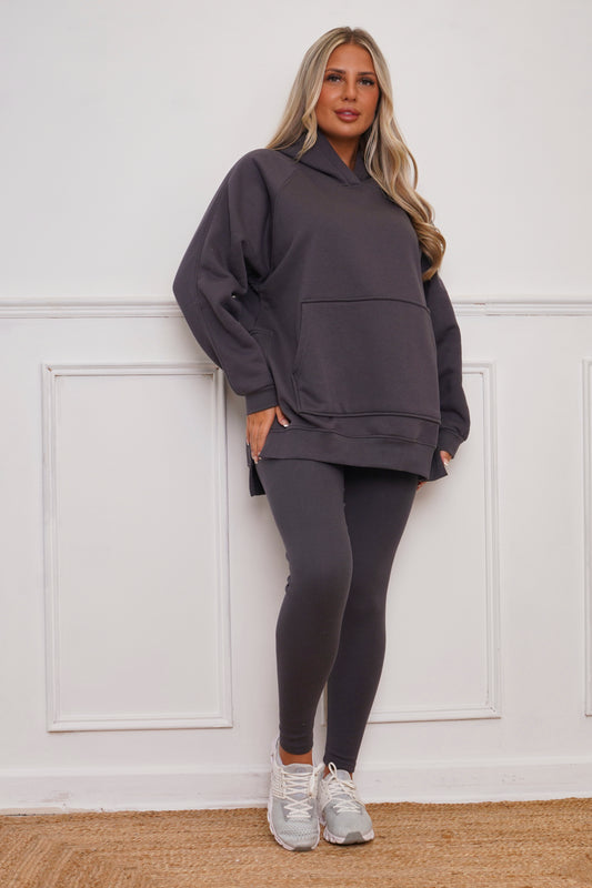 Polly Oversized Split Sides Hoodie & Ribbed Leggings Co-ord Charcoal