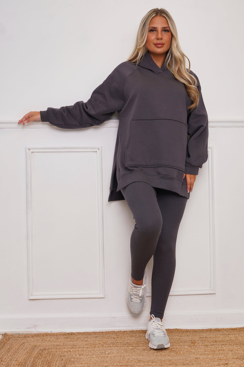 Polly Oversized Split Sides Hoodie & Ribbed Leggings Co-ord Charcoal