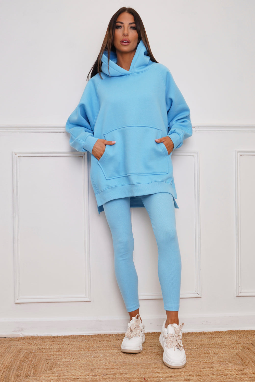 Polly Oversized Split Sides Hoodie & Ribbed Leggings Co-ord Sky