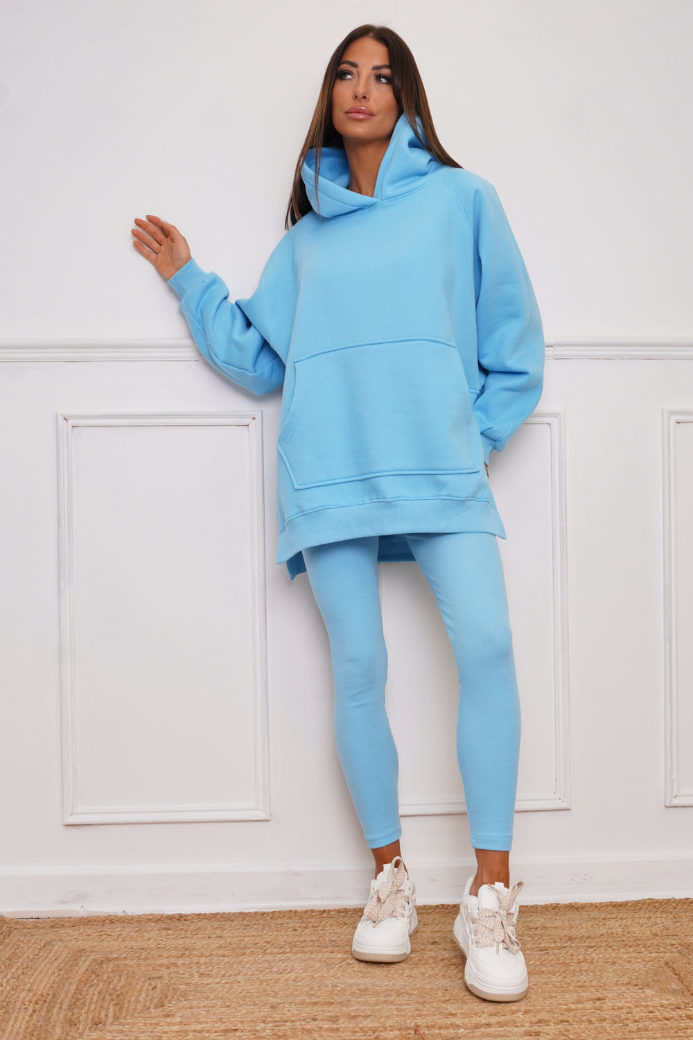 Polly Oversized Split Sides Hoodie & Ribbed Leggings Co-ord Sky