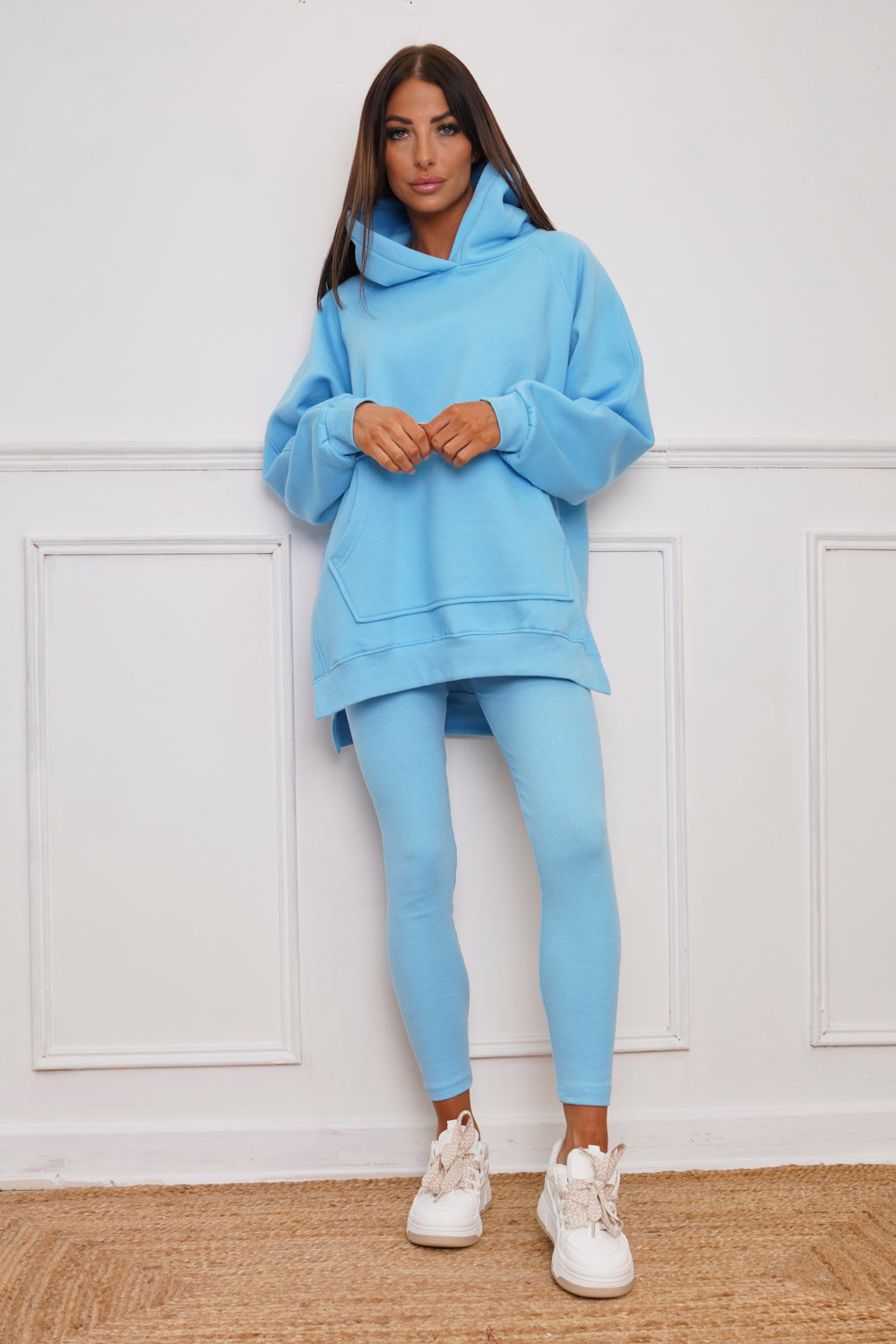 Polly Oversized Split Sides Hoodie & Ribbed Leggings Co-ord Sky