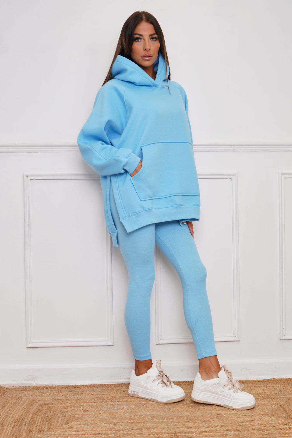 Polly Oversized Split Sides Hoodie & Ribbed Leggings Co-ord Sky